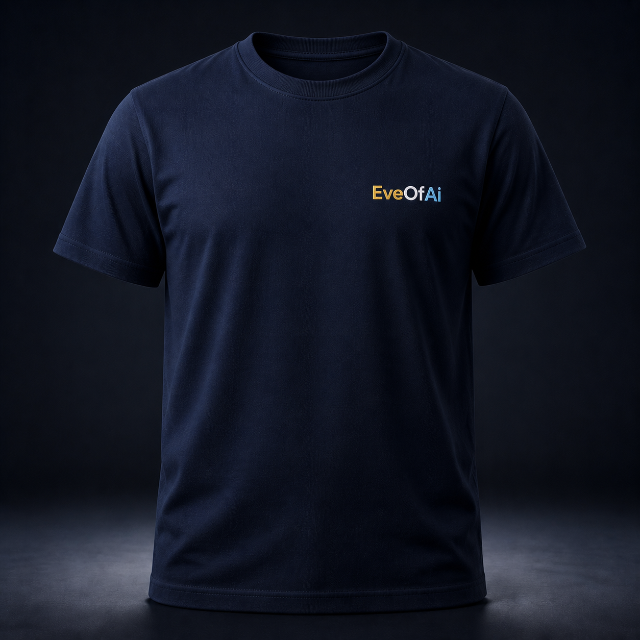 Front of the midnight navy In Conversation shirt with a small EveOfAi left-chest mark